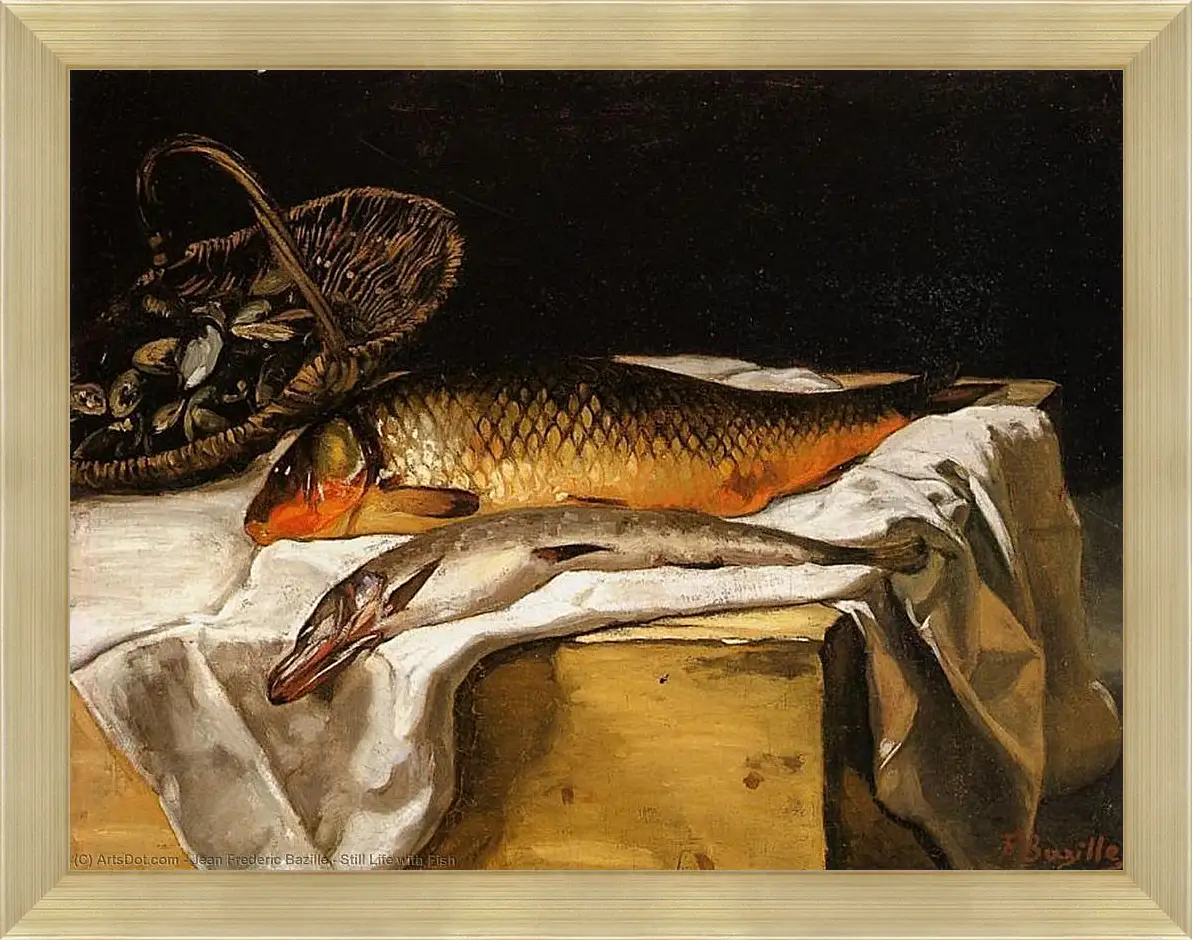 Картина в раме - Still Life with Fish. Жан Фредерик Базиль