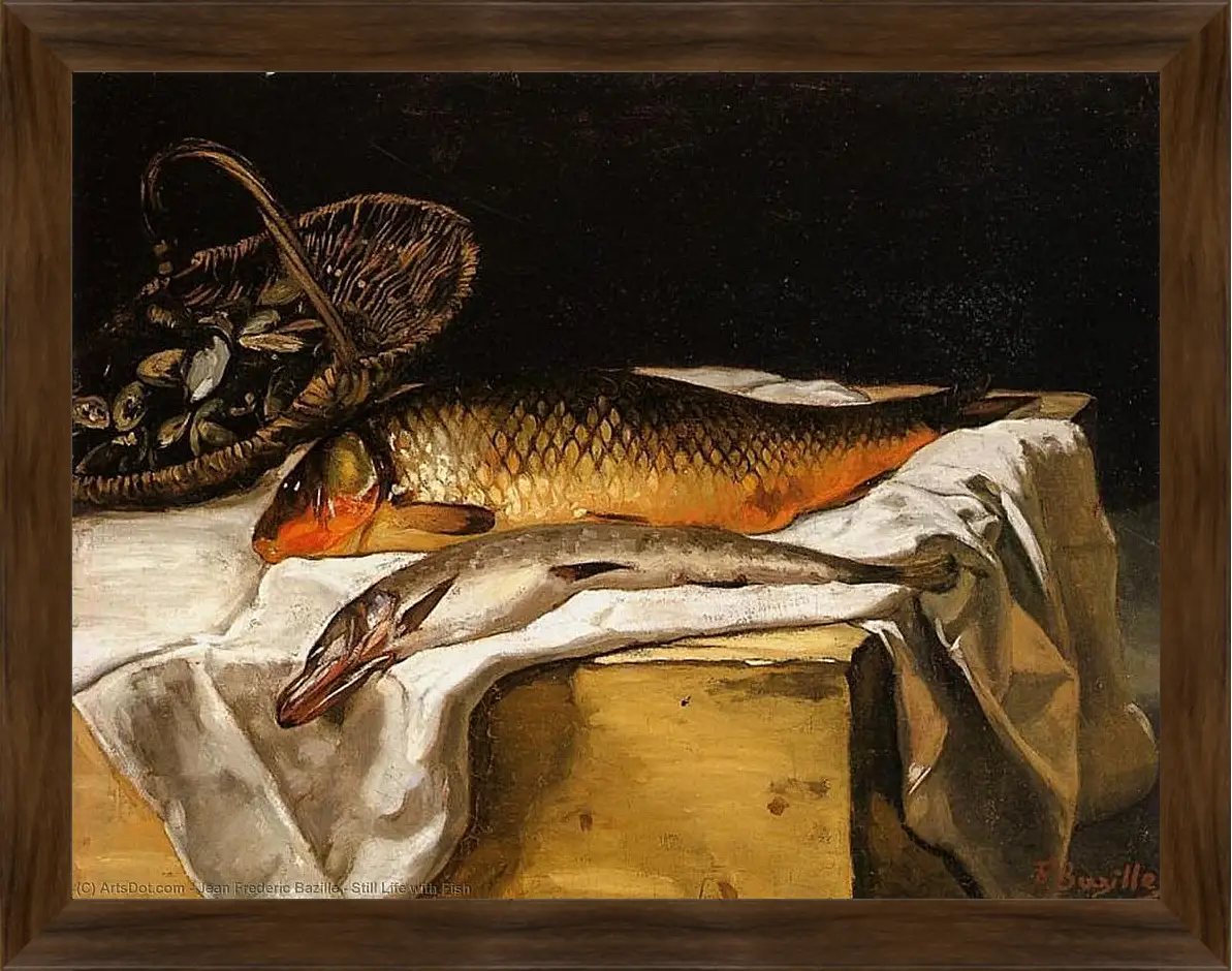 Картина в раме - Still Life with Fish. Жан Фредерик Базиль