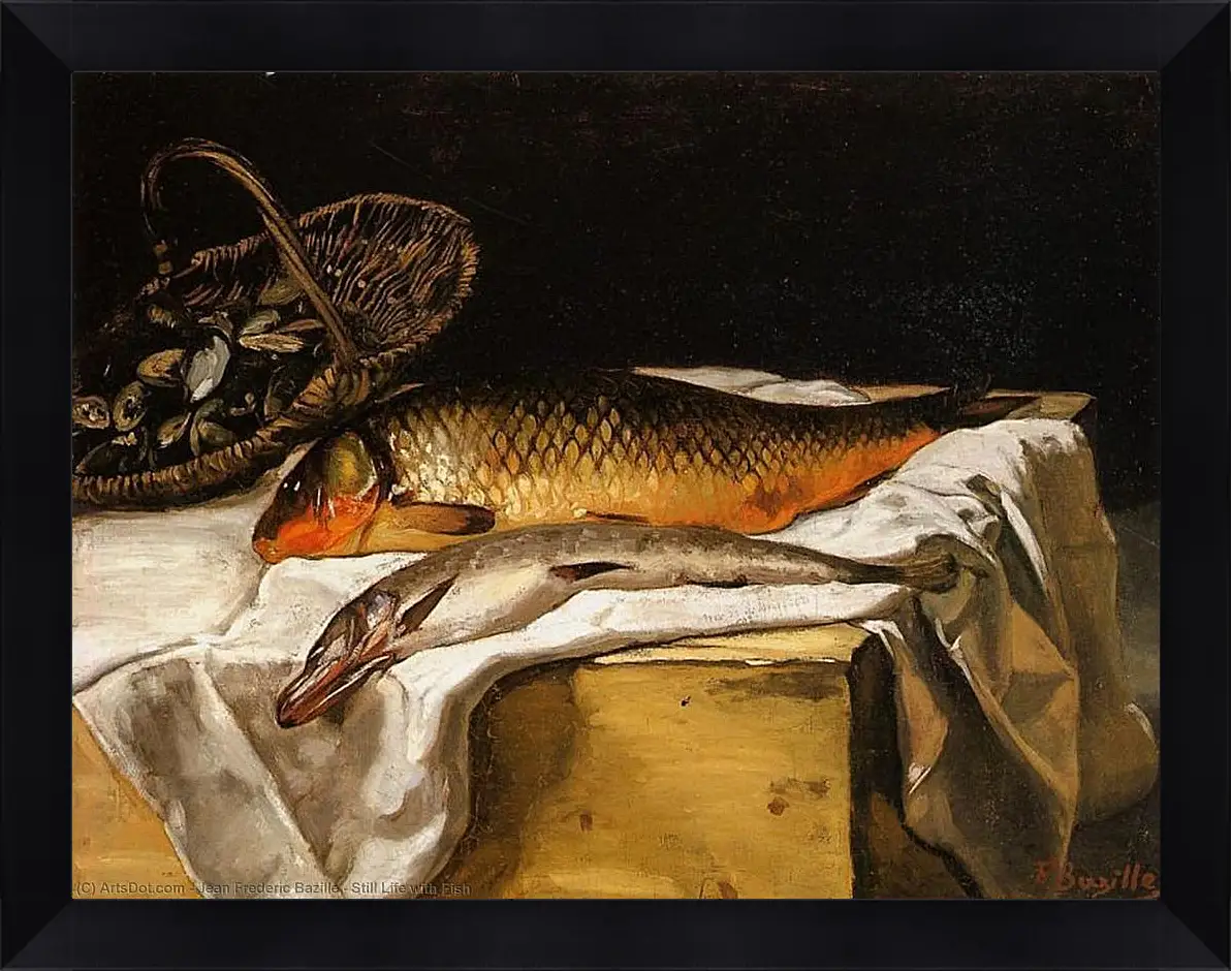 Картина в раме - Still Life with Fish. Жан Фредерик Базиль