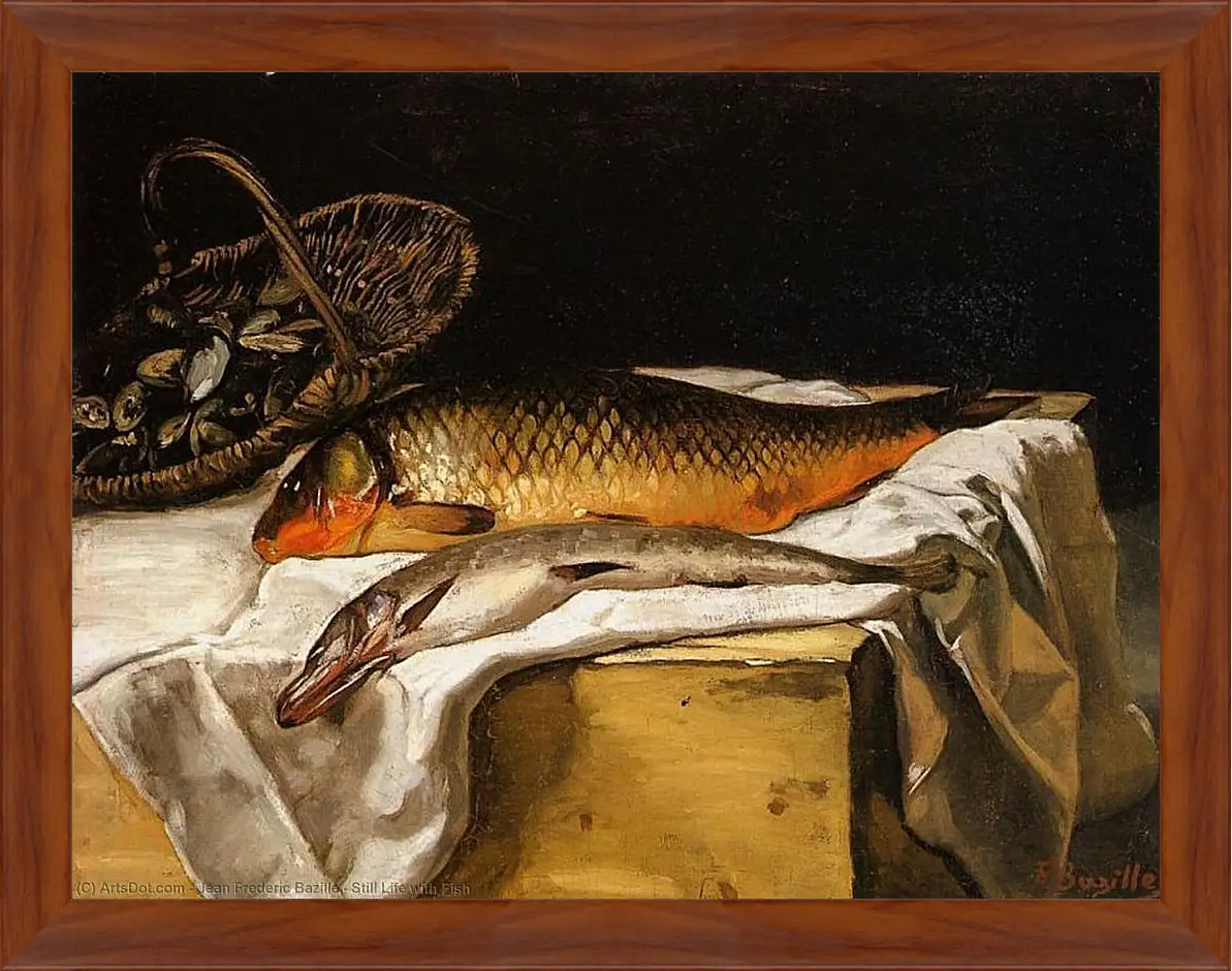 Картина в раме - Still Life with Fish. Жан Фредерик Базиль