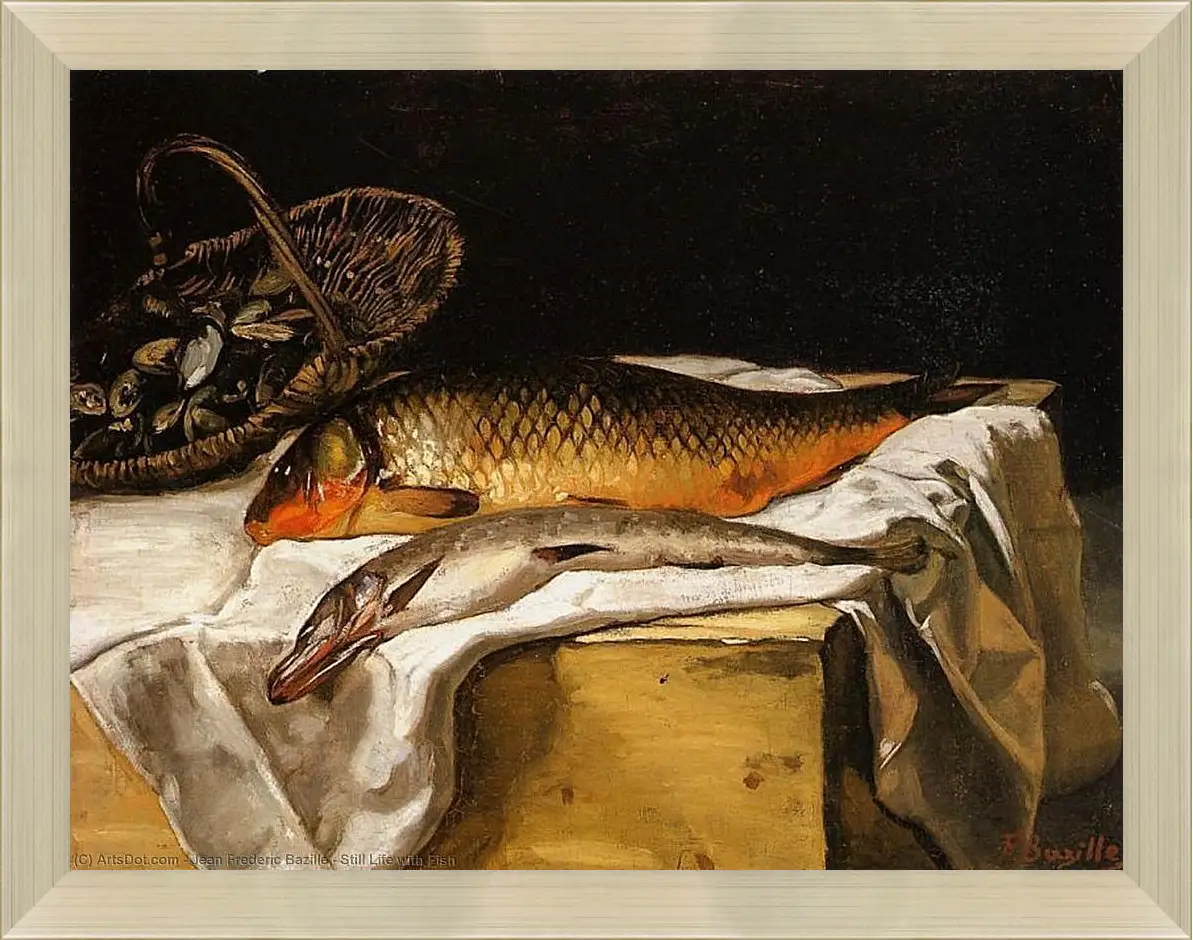 Картина в раме - Still Life with Fish. Жан Фредерик Базиль