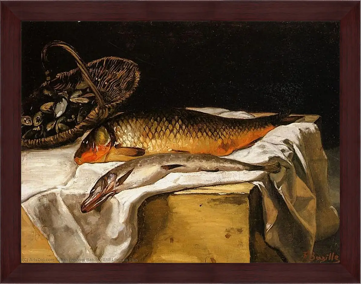 Картина в раме - Still Life with Fish. Жан Фредерик Базиль