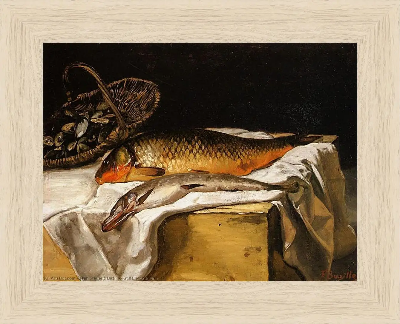 Картина в раме - Still Life with Fish. Жан Фредерик Базиль