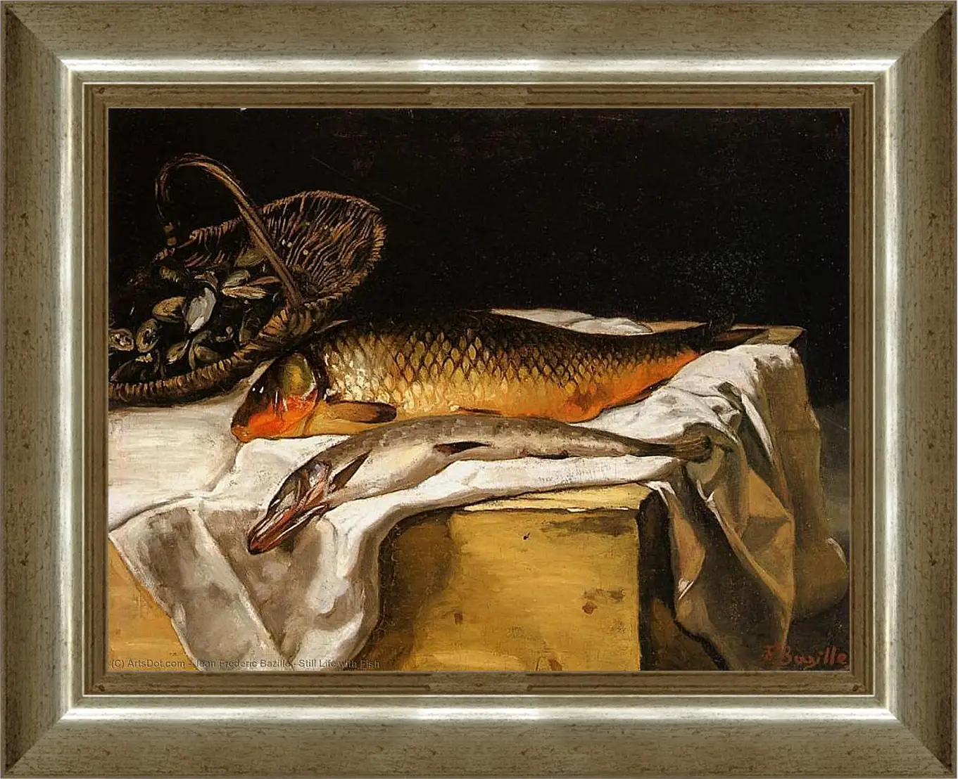 Картина в раме - Still Life with Fish. Жан Фредерик Базиль