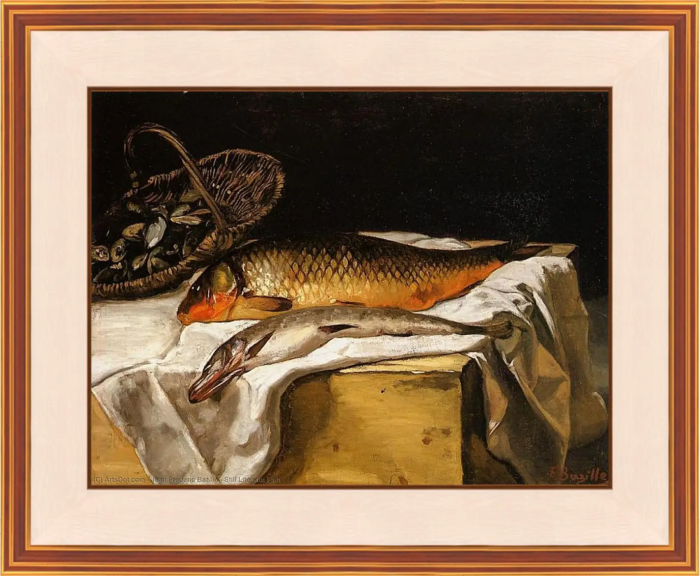 Картина в раме - Still Life with Fish. Жан Фредерик Базиль