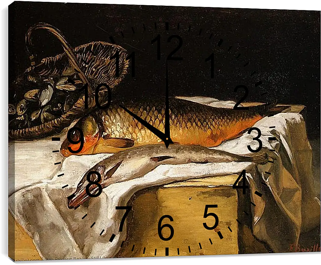 Часы картина - Still Life with Fish. Жан Фредерик Базиль