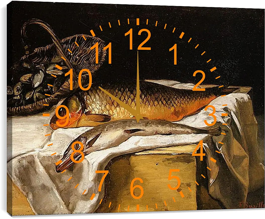 Часы картина - Still Life with Fish. Жан Фредерик Базиль