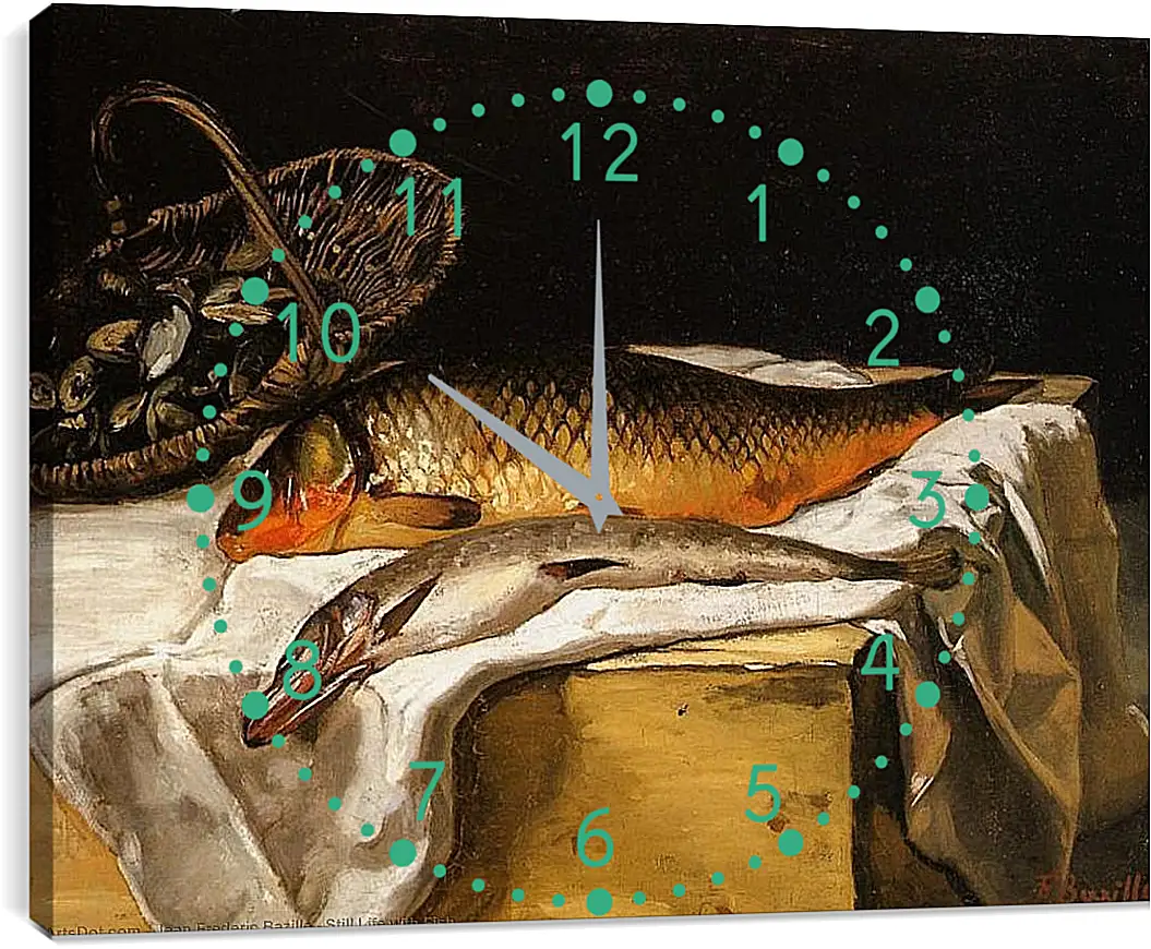 Часы картина - Still Life with Fish. Жан Фредерик Базиль