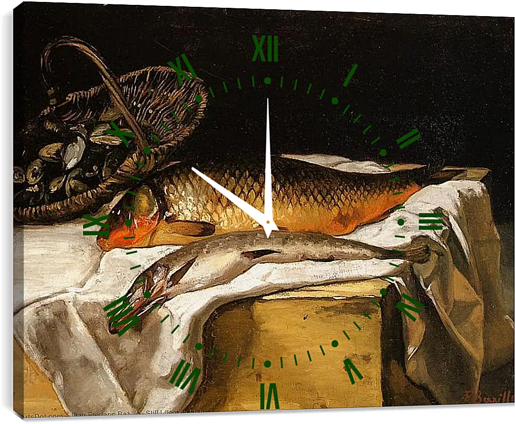 Часы картина - Still Life with Fish. Жан Фредерик Базиль