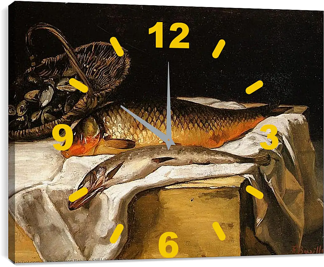 Часы картина - Still Life with Fish. Жан Фредерик Базиль