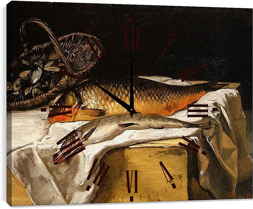 Часы картина - Still Life with Fish. Жан Фредерик Базиль