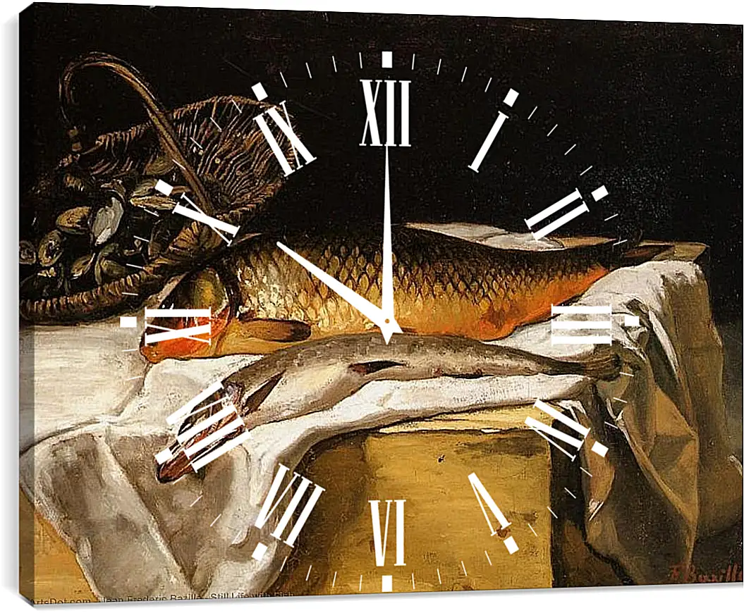 Часы картина - Still Life with Fish. Жан Фредерик Базиль