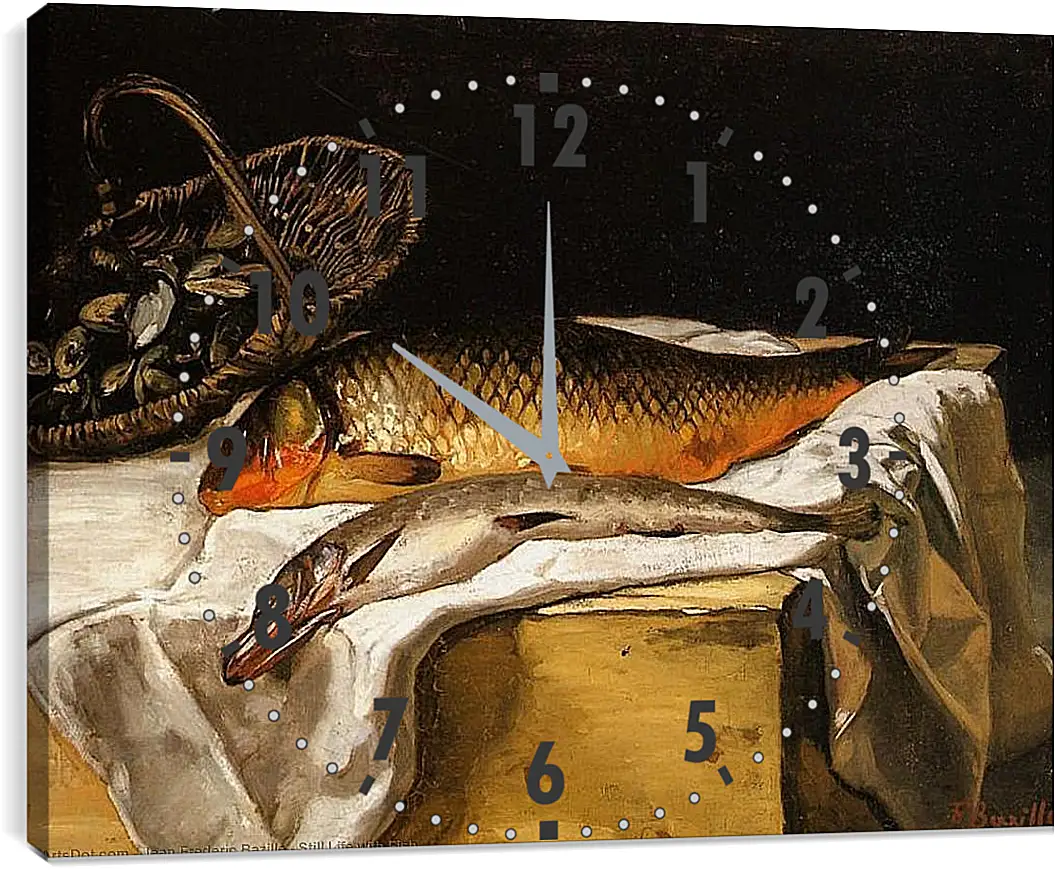 Часы картина - Still Life with Fish. Жан Фредерик Базиль