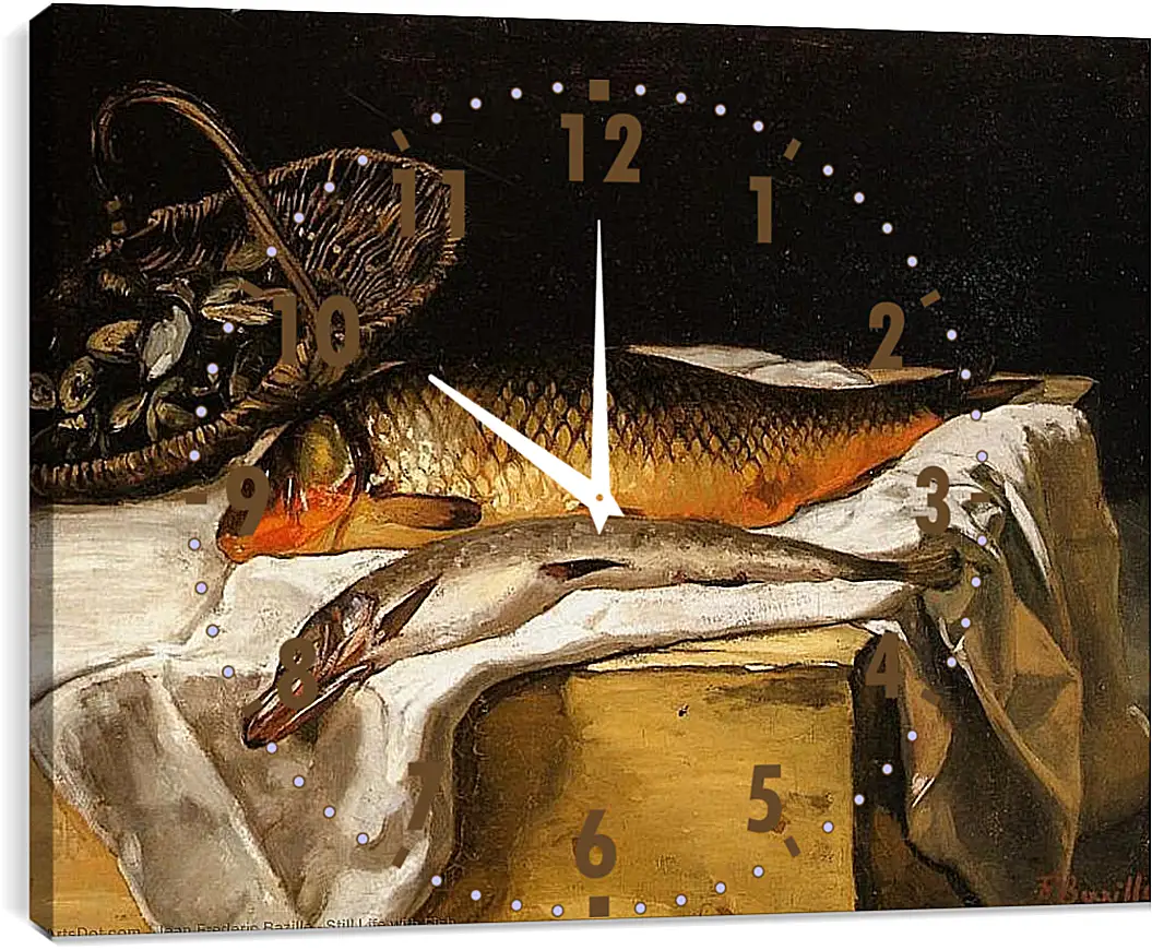 Часы картина - Still Life with Fish. Жан Фредерик Базиль