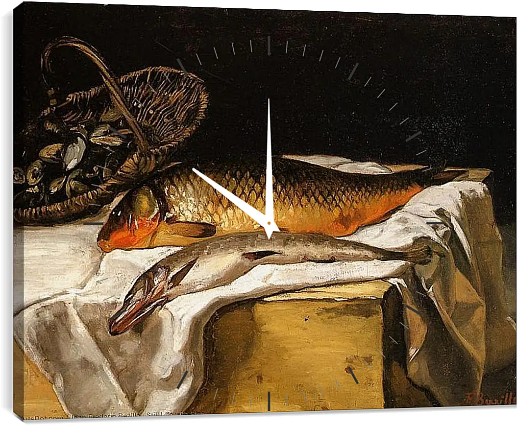 Часы картина - Still Life with Fish. Жан Фредерик Базиль