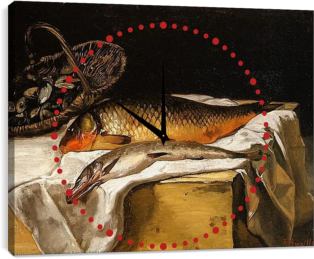 Часы картина - Still Life with Fish. Жан Фредерик Базиль