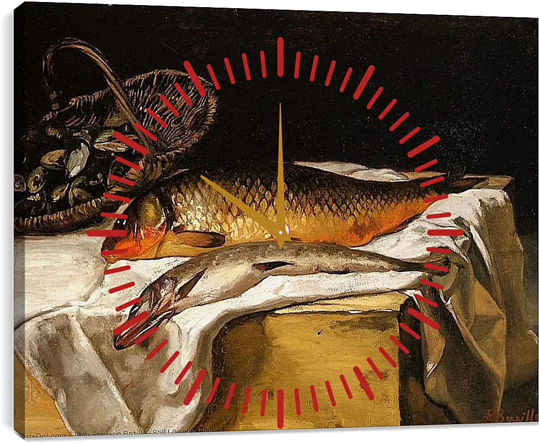 Часы картина - Still Life with Fish. Жан Фредерик Базиль