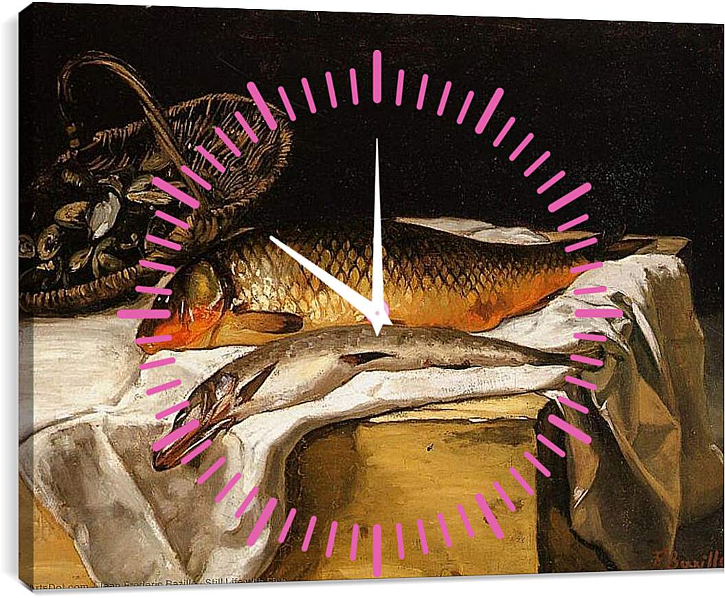 Часы картина - Still Life with Fish. Жан Фредерик Базиль