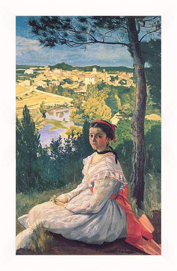 Картина в раме - Вид на деревню. Жан Фредерик Базиль