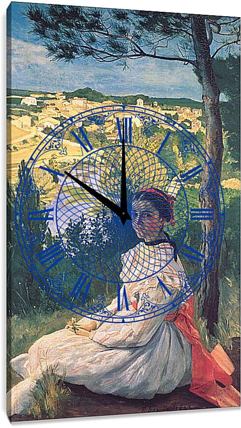 Часы картина - Вид на деревню. Жан Фредерик Базиль