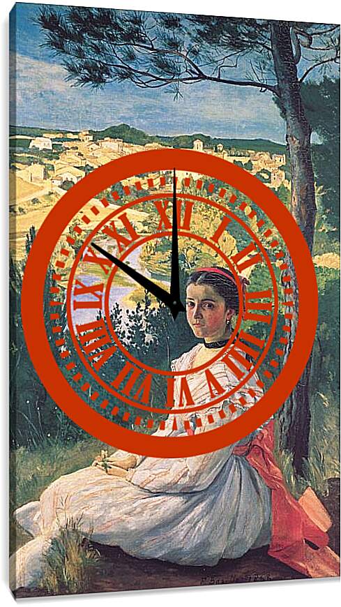 Часы картина - Вид на деревню. Жан Фредерик Базиль