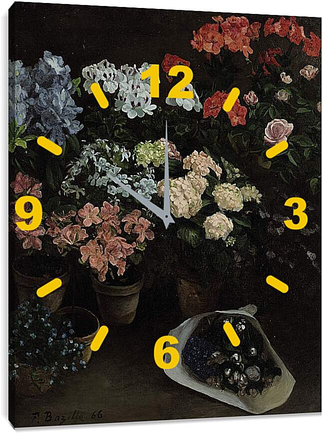 Часы картина - Этюд с цветами. Жан Фредерик Базиль