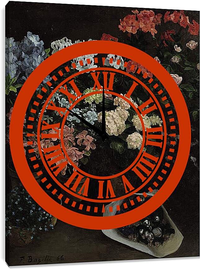 Часы картина - Этюд с цветами. Жан Фредерик Базиль