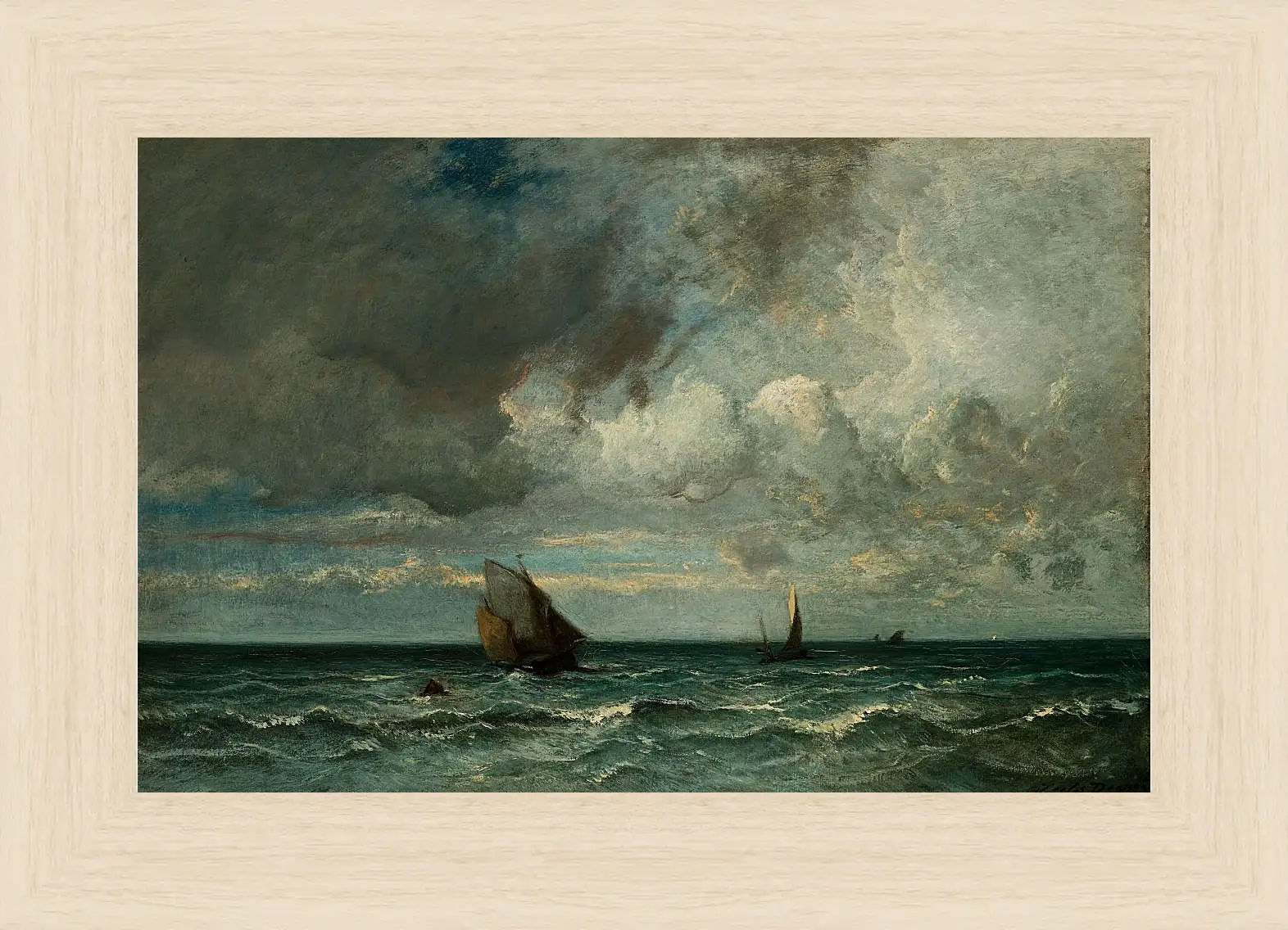 Картина в раме - Barks Fleeing Before the Storm. Жюль Дюпре
