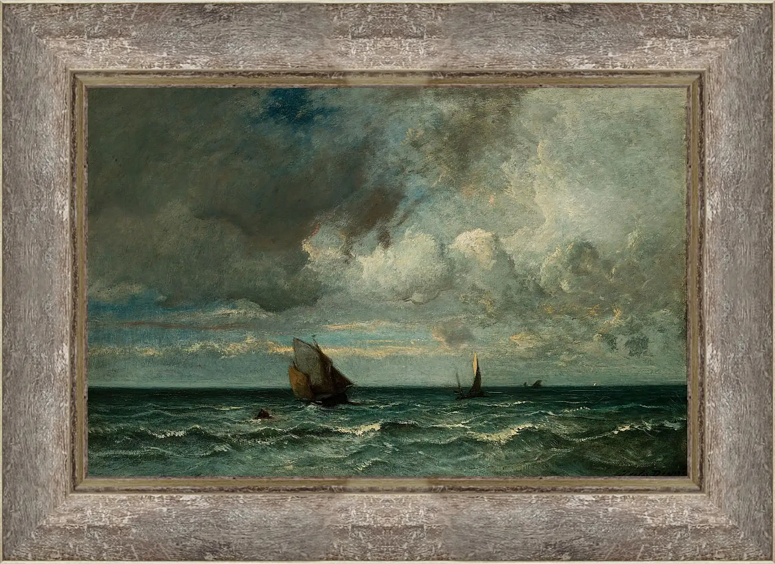 Картина в раме - Barks Fleeing Before the Storm. Жюль Дюпре