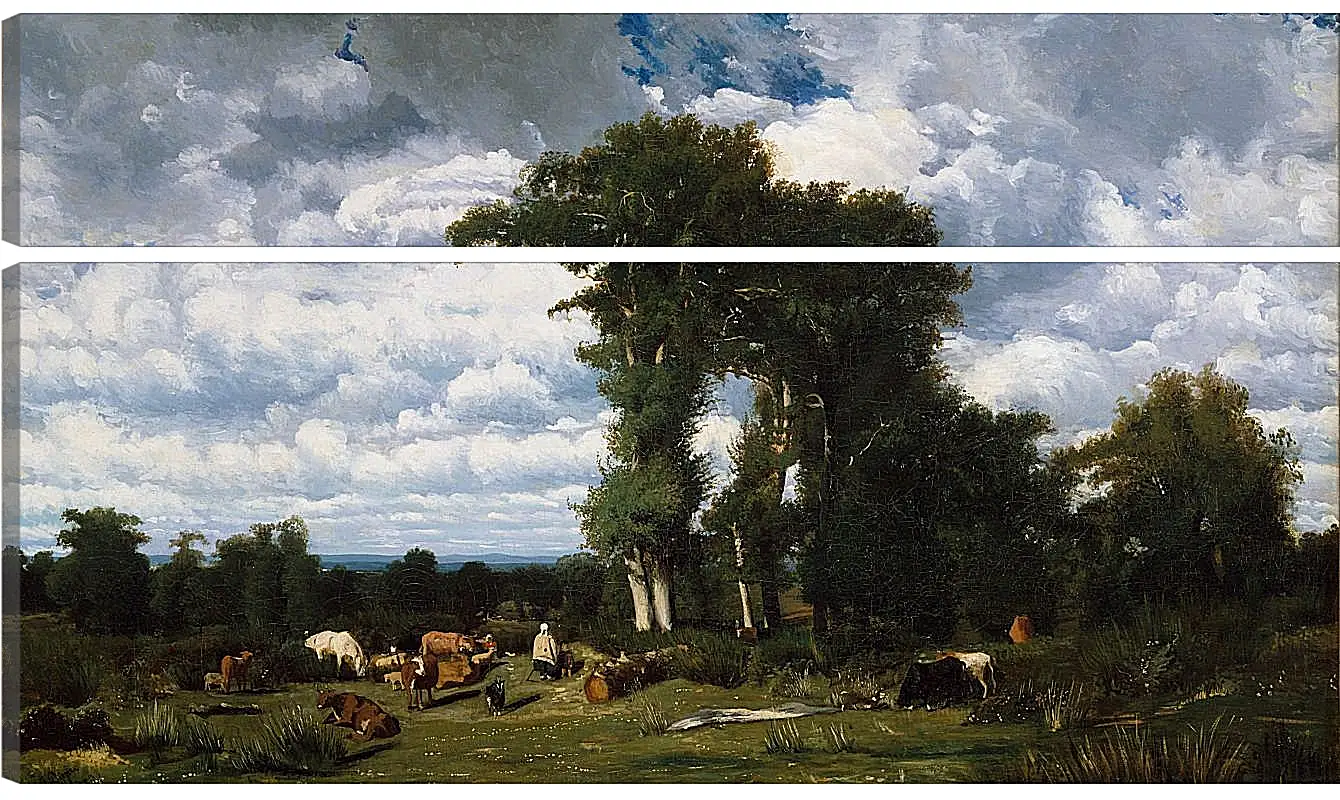 Модульная картина - Landscape with Cattle at Limousin. Жюль Дюпре