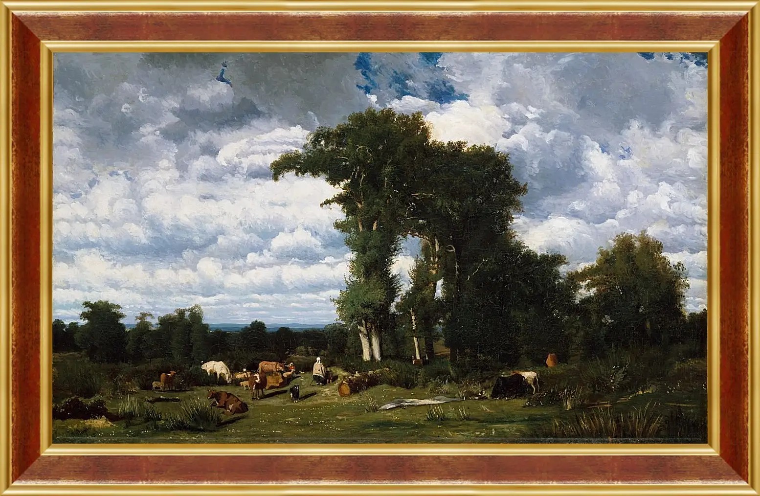 Картина в раме - Landscape with Cattle at Limousin. Жюль Дюпре