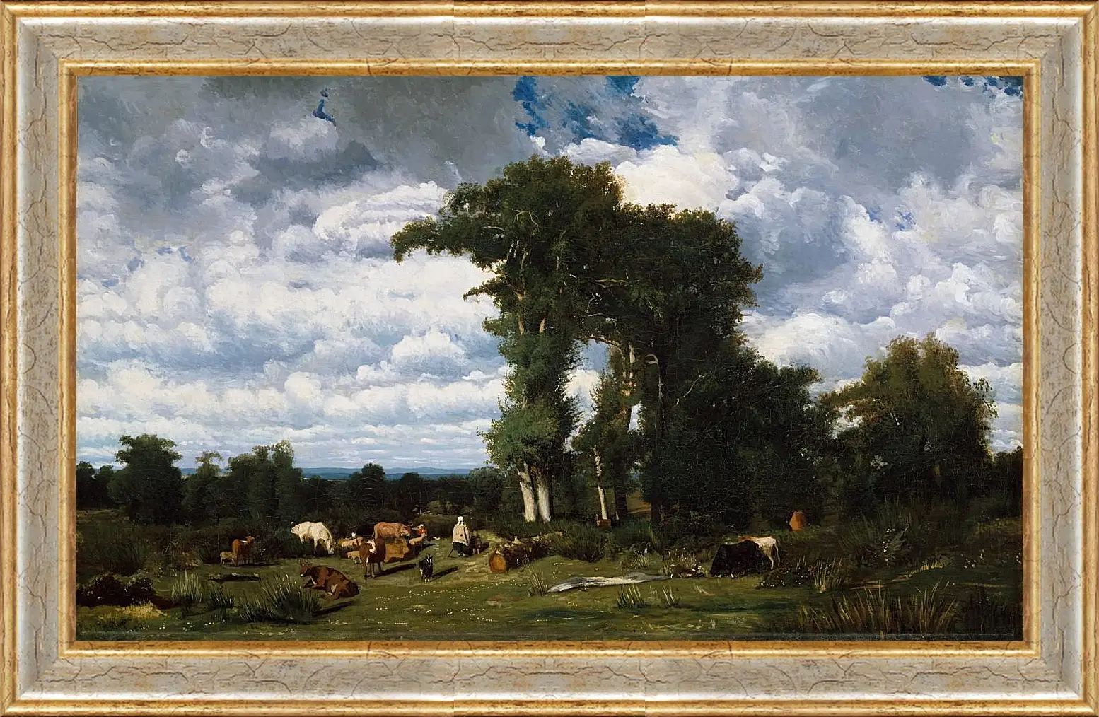 Картина в раме - Landscape with Cattle at Limousin. Жюль Дюпре