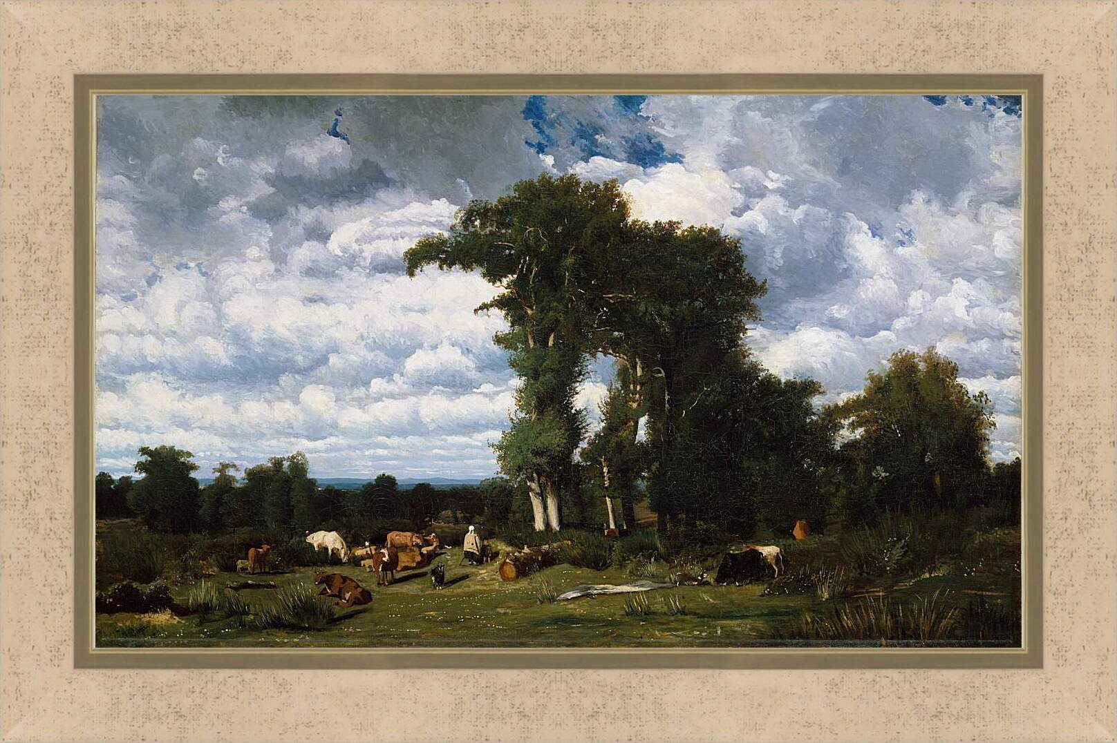 Картина в раме - Landscape with Cattle at Limousin. Жюль Дюпре