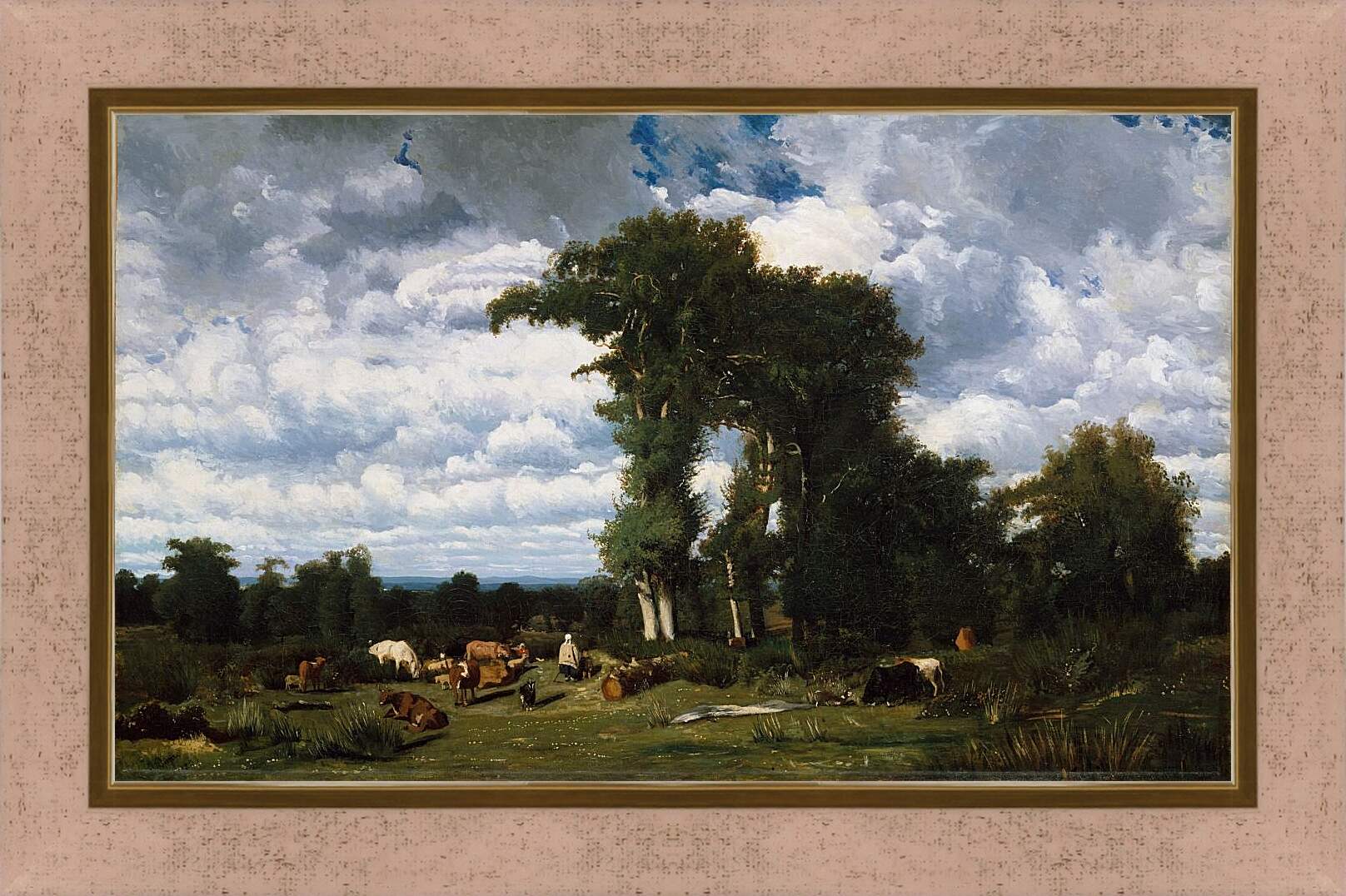 Картина в раме - Landscape with Cattle at Limousin. Жюль Дюпре