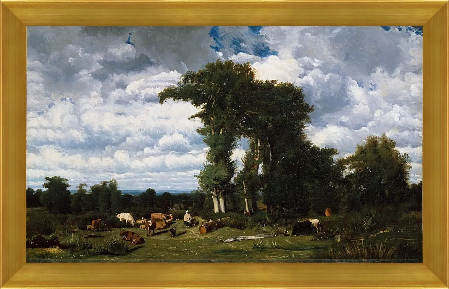 Картина в раме - Landscape with Cattle at Limousin. Жюль Дюпре