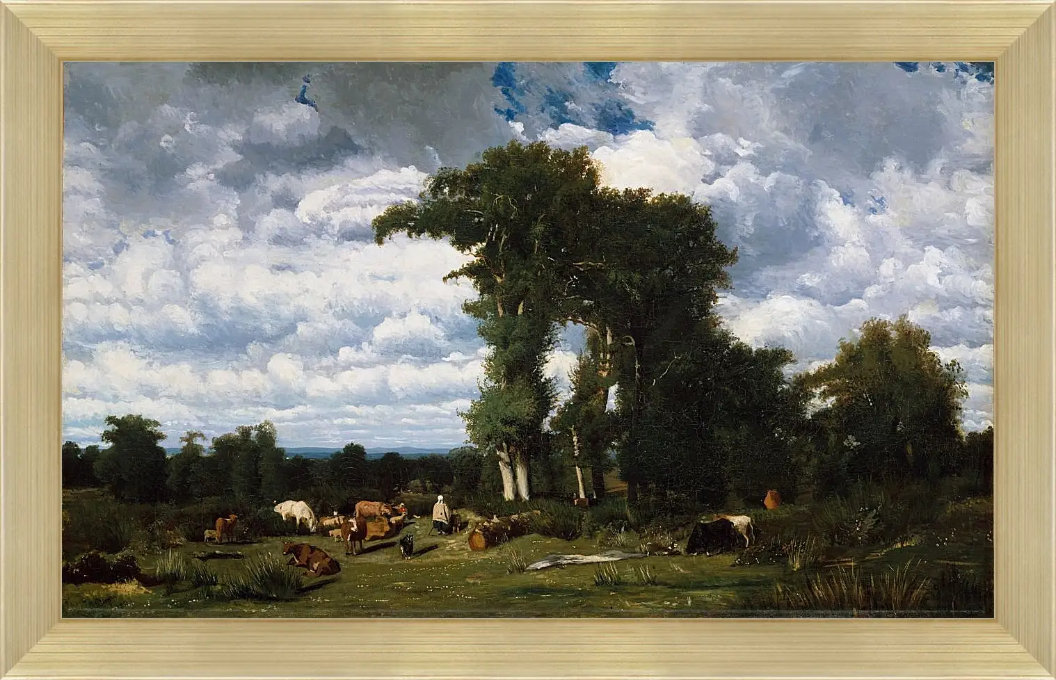 Картина в раме - Landscape with Cattle at Limousin. Жюль Дюпре