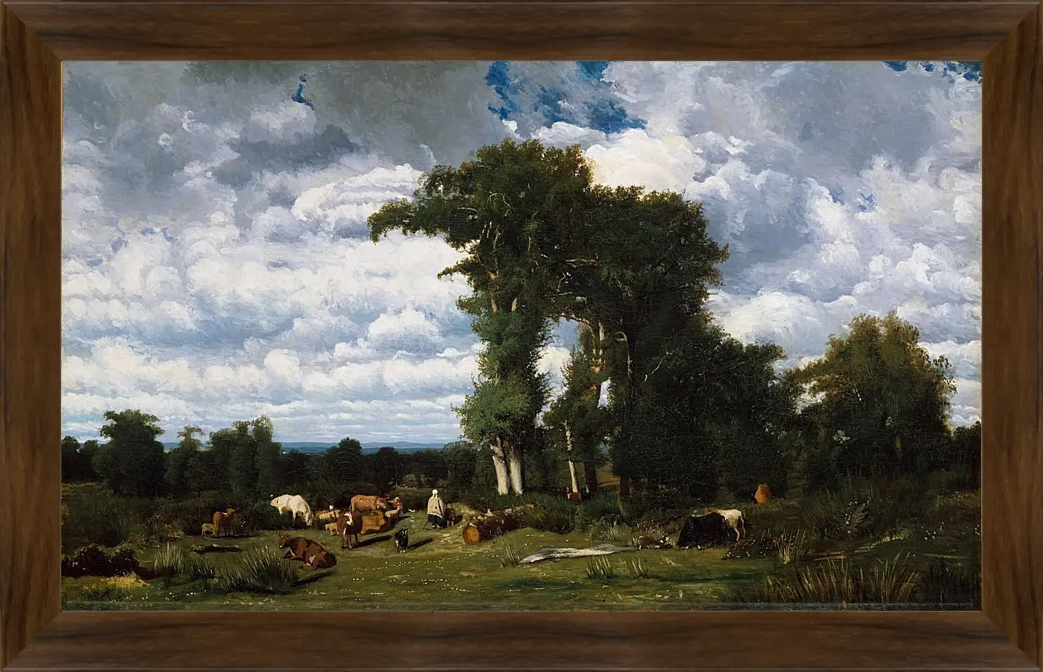 Картина в раме - Landscape with Cattle at Limousin. Жюль Дюпре