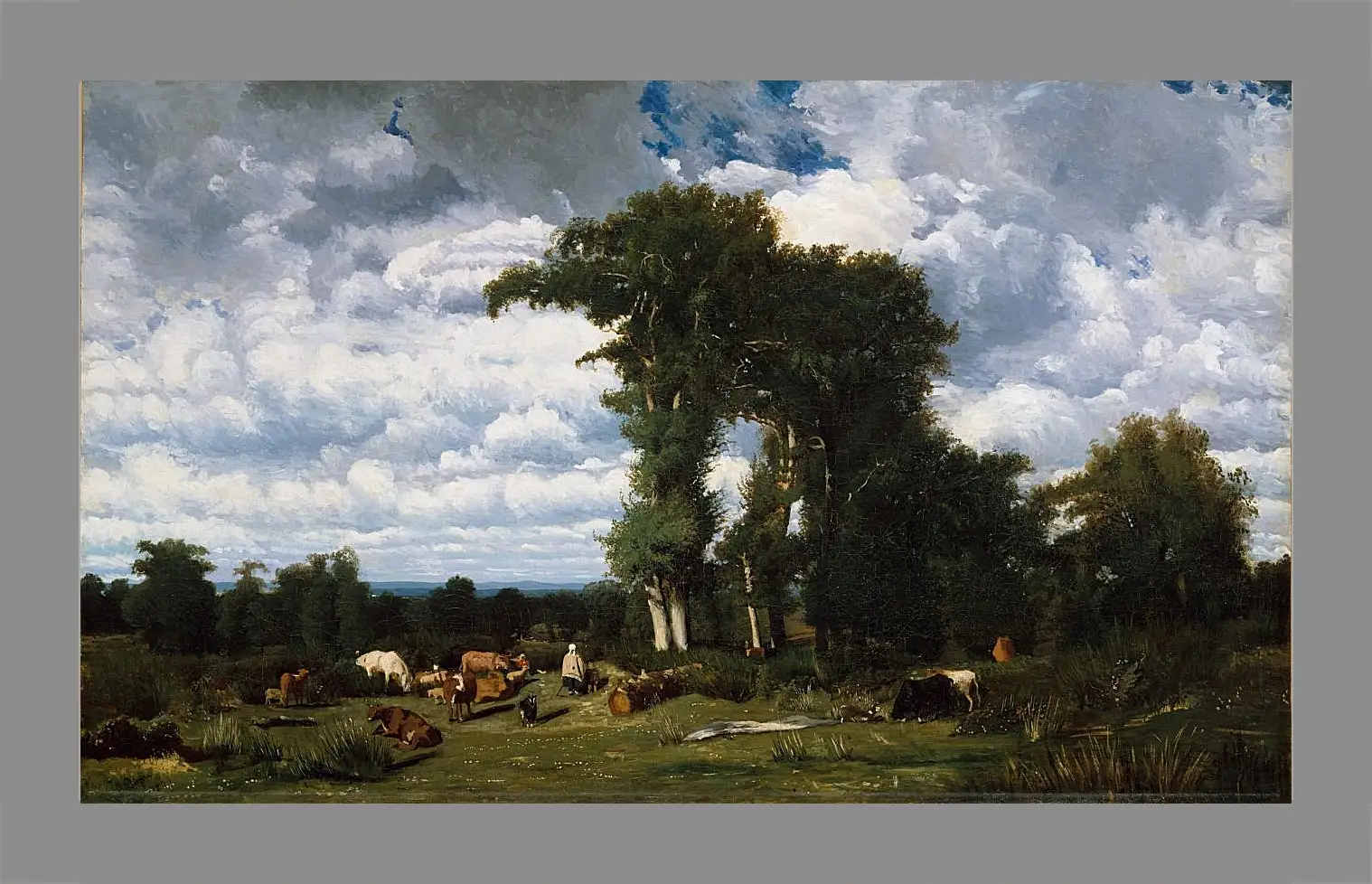 Картина в раме - Landscape with Cattle at Limousin. Жюль Дюпре