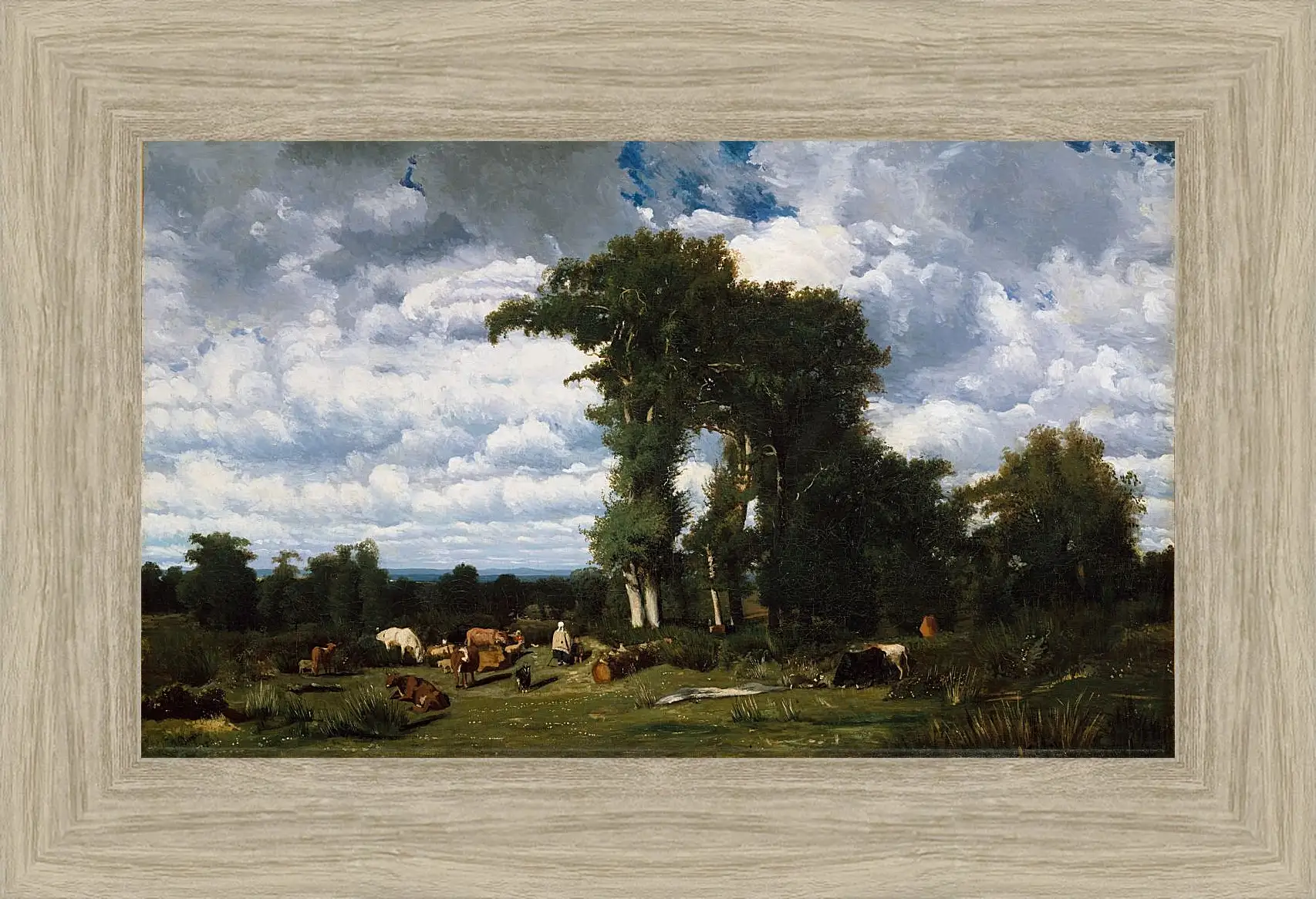 Картина в раме - Landscape with Cattle at Limousin. Жюль Дюпре