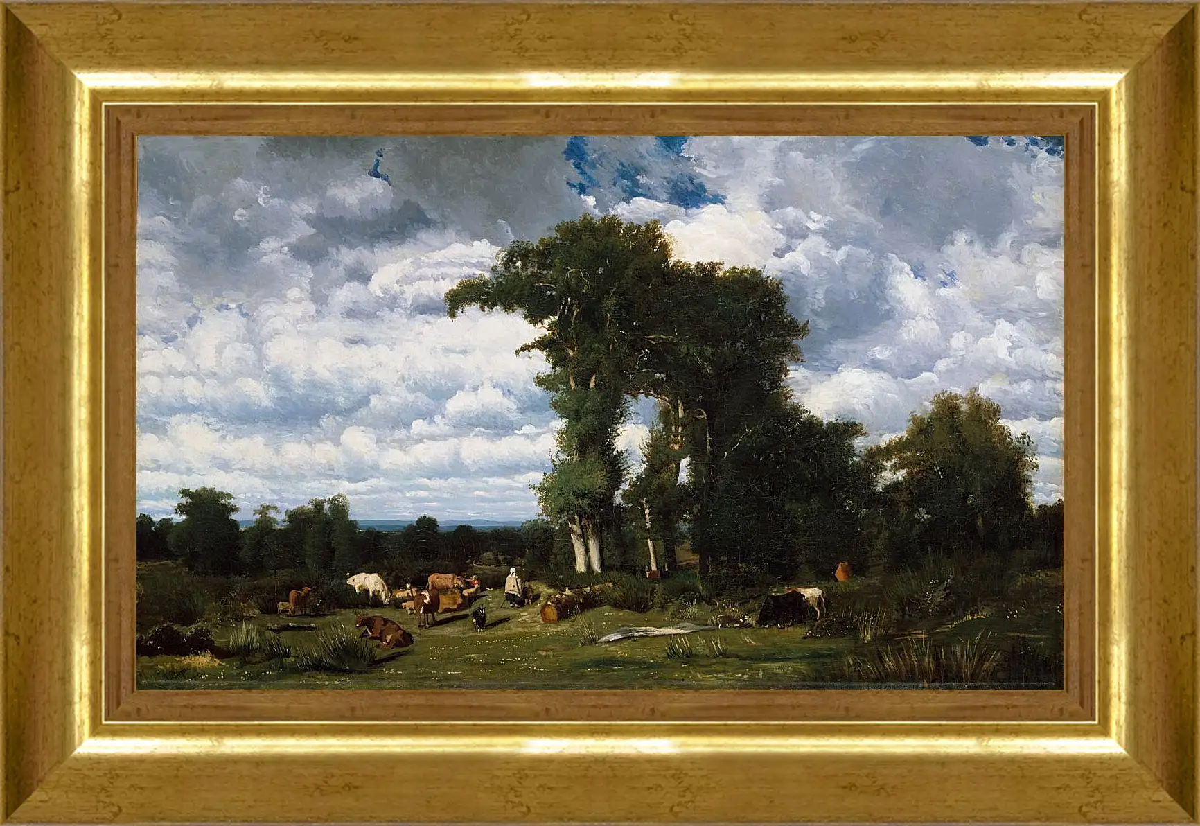 Картина в раме - Landscape with Cattle at Limousin. Жюль Дюпре