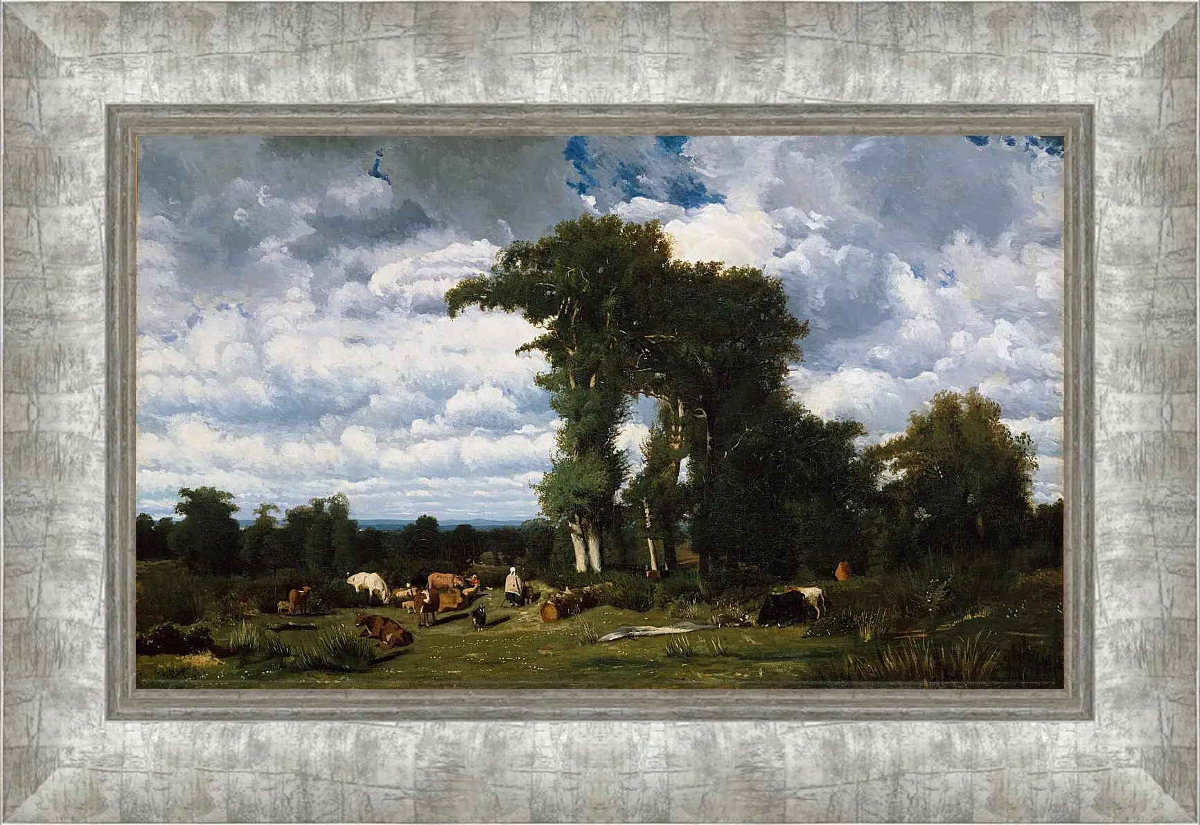 Картина в раме - Landscape with Cattle at Limousin. Жюль Дюпре