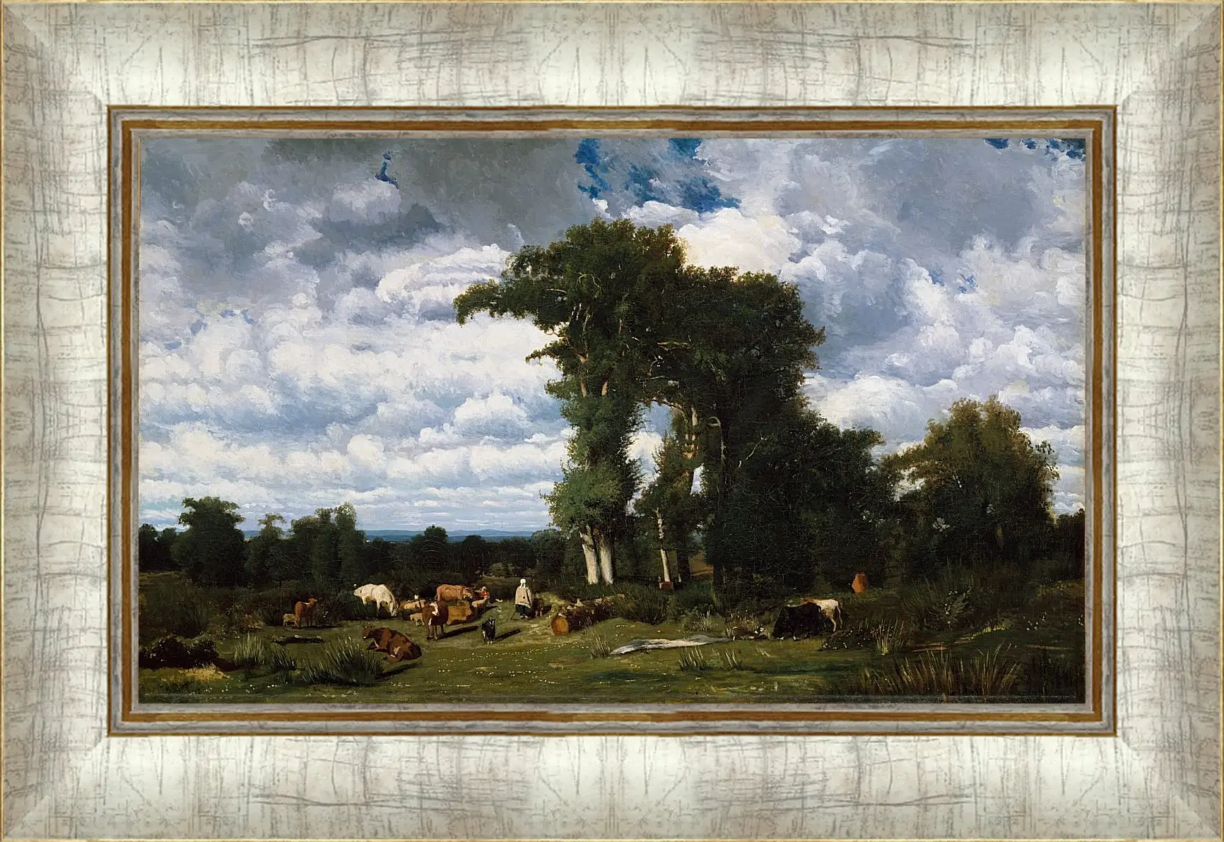 Картина в раме - Landscape with Cattle at Limousin. Жюль Дюпре