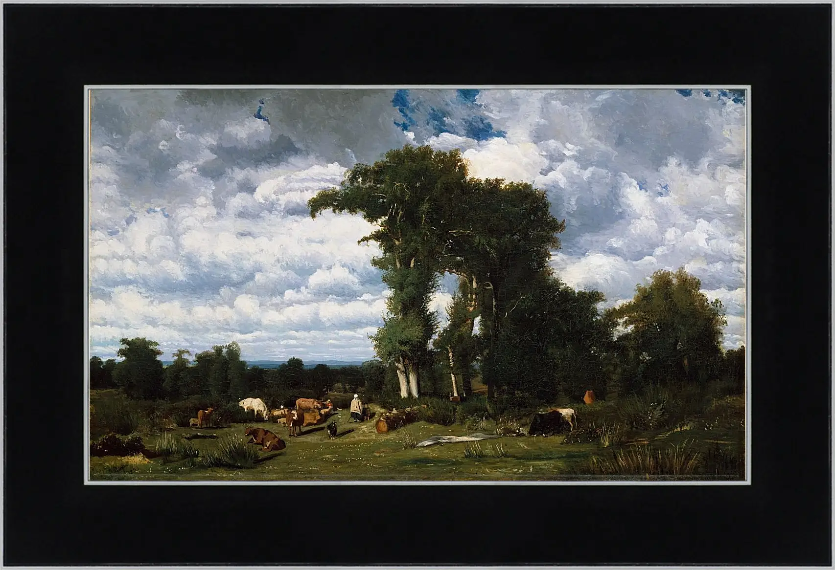 Картина в раме - Landscape with Cattle at Limousin. Жюль Дюпре