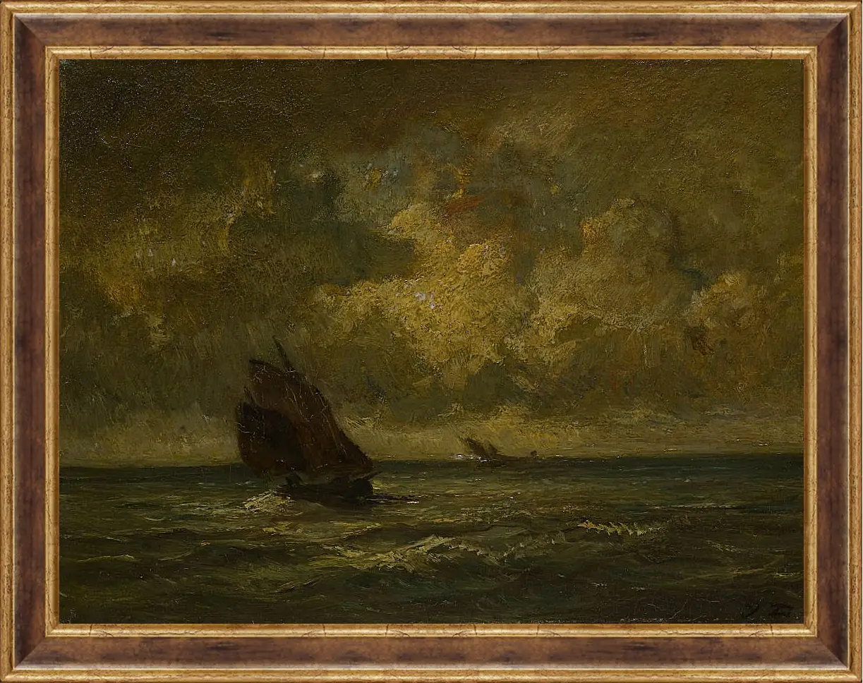 Картина в раме - Two Boats in a Storm. Жюль Дюпре