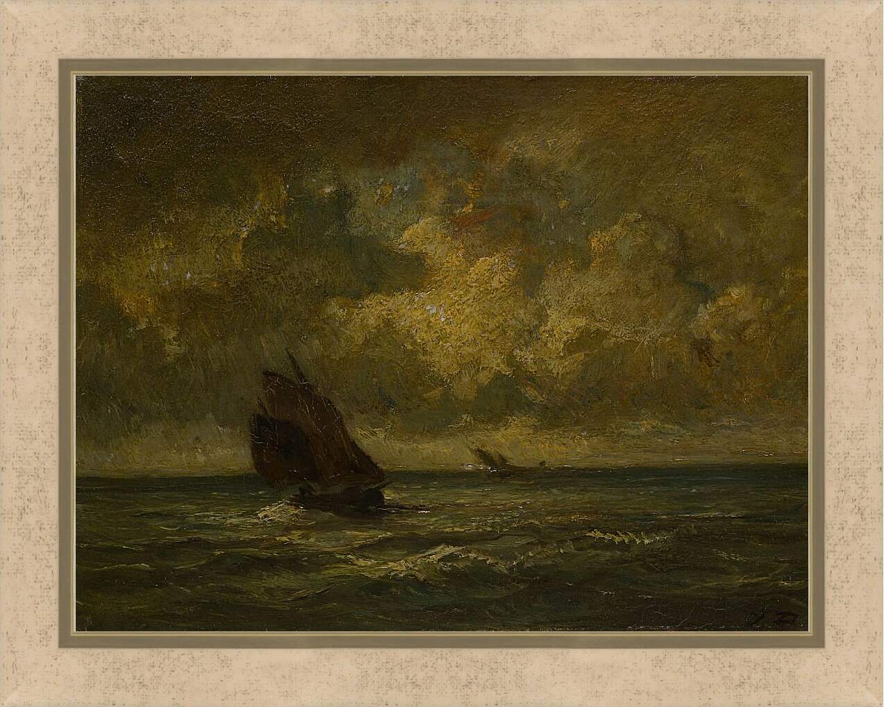 Картина в раме - Two Boats in a Storm. Жюль Дюпре