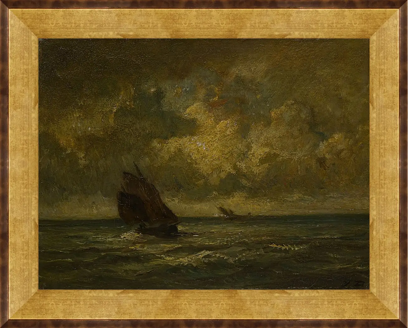 Картина в раме - Two Boats in a Storm. Жюль Дюпре