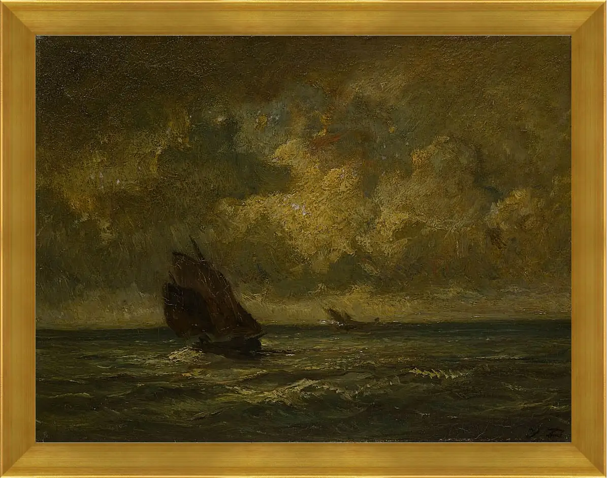 Картина в раме - Two Boats in a Storm. Жюль Дюпре