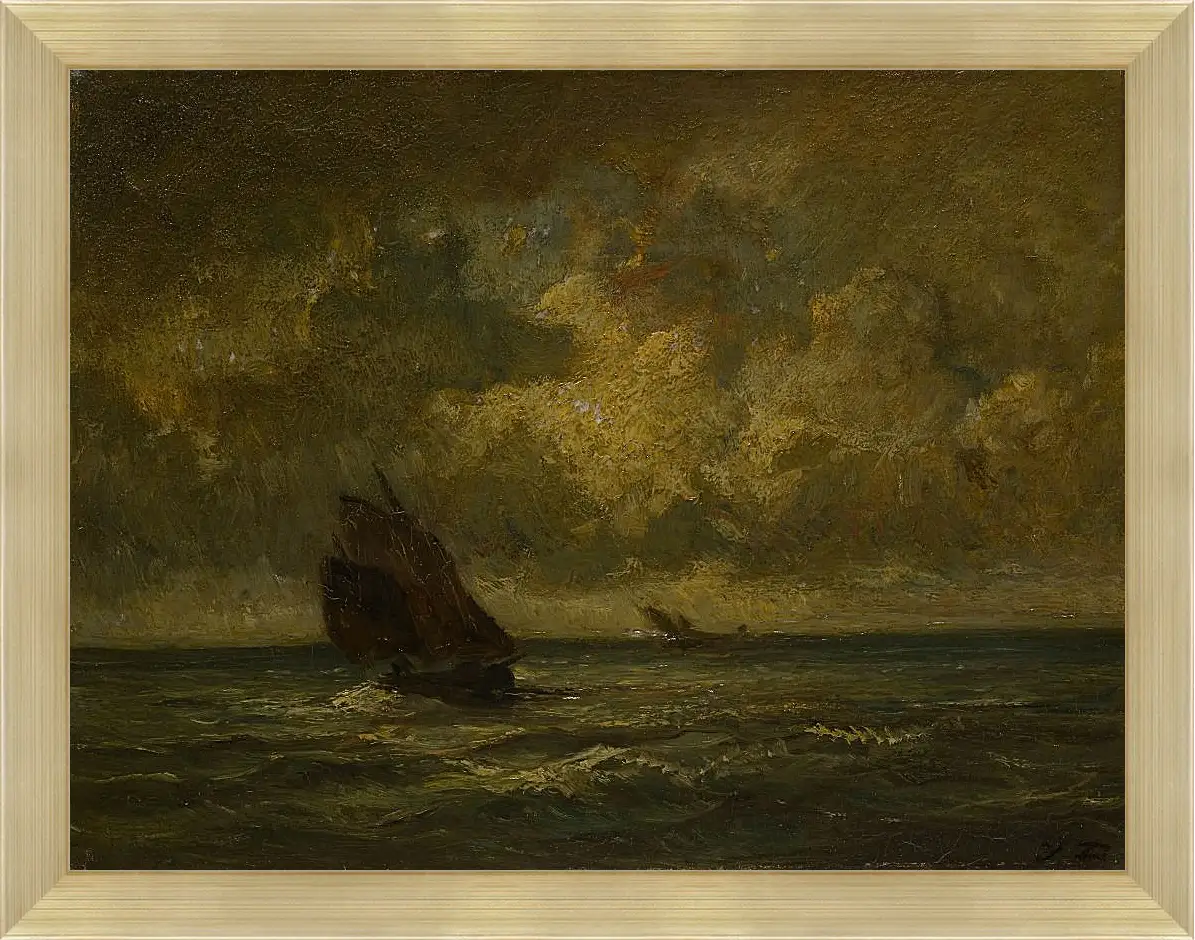 Картина в раме - Two Boats in a Storm. Жюль Дюпре