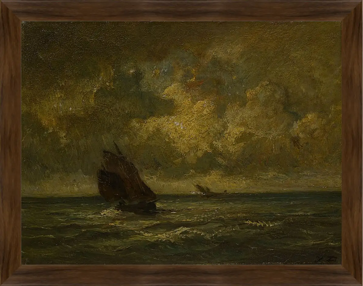 Картина в раме - Two Boats in a Storm. Жюль Дюпре