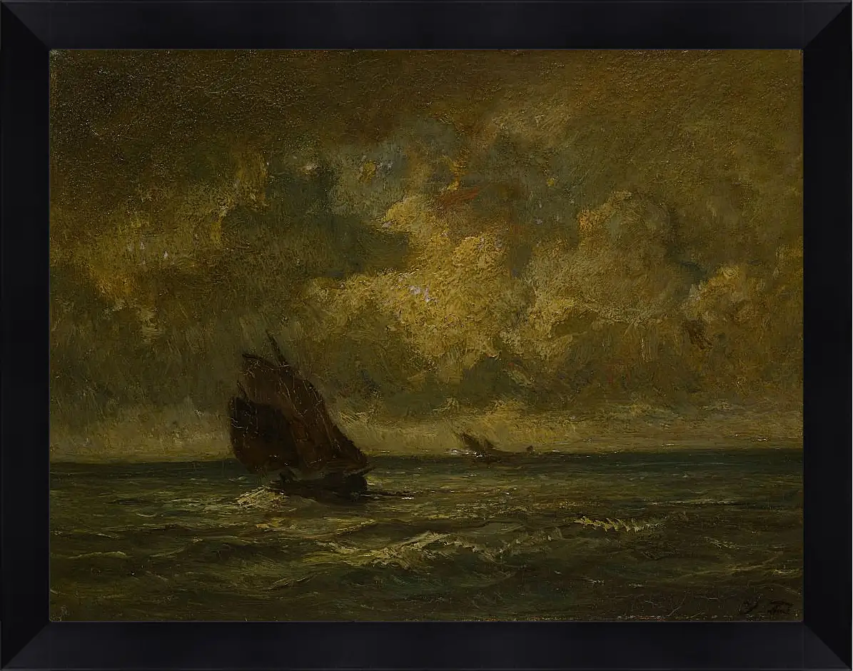 Картина в раме - Two Boats in a Storm. Жюль Дюпре